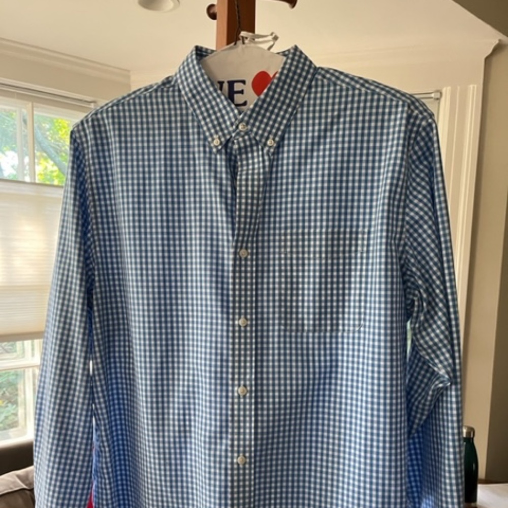 LL Bean Men's M, Blue Checked Button Down Shirt